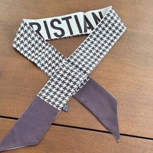 Dior Brown & Cream Houndstooth Silk Scarf Tie